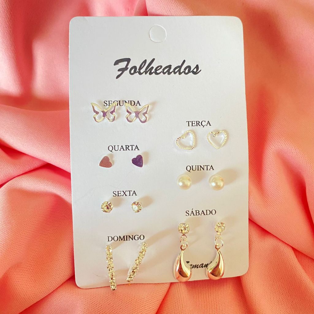 kit semaninha de brincos folheado a ouro 18k ou prata925