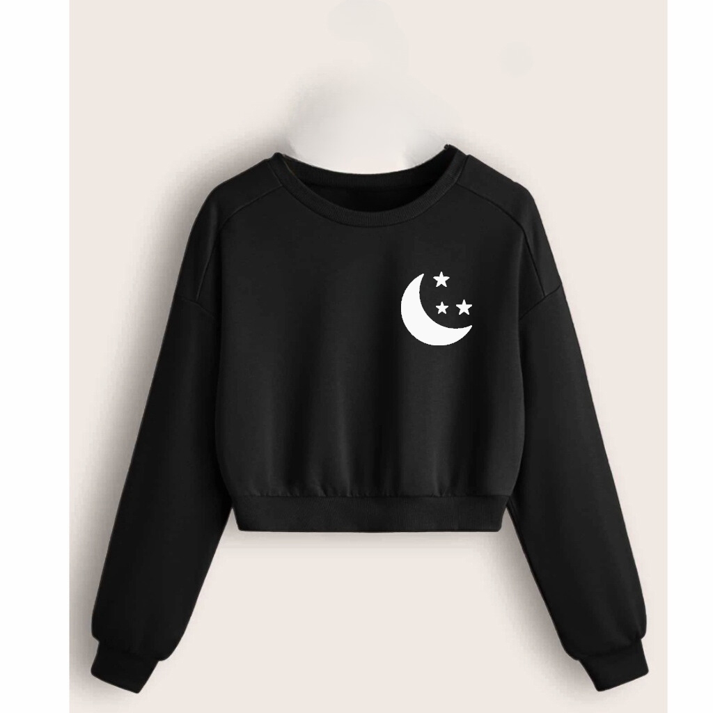 Cropped Moletom Blusa De frio Agasalho Quentinho Curta Lua Estrela