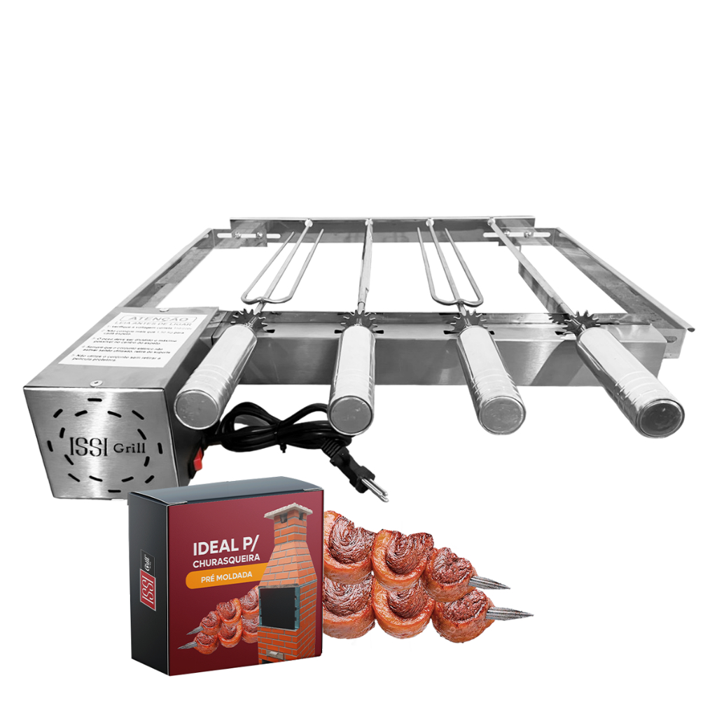 Grill Giratório Inox 4 Espetos Churrasqueiras Pré Moldada Issi Grill em Oferta na Shopee