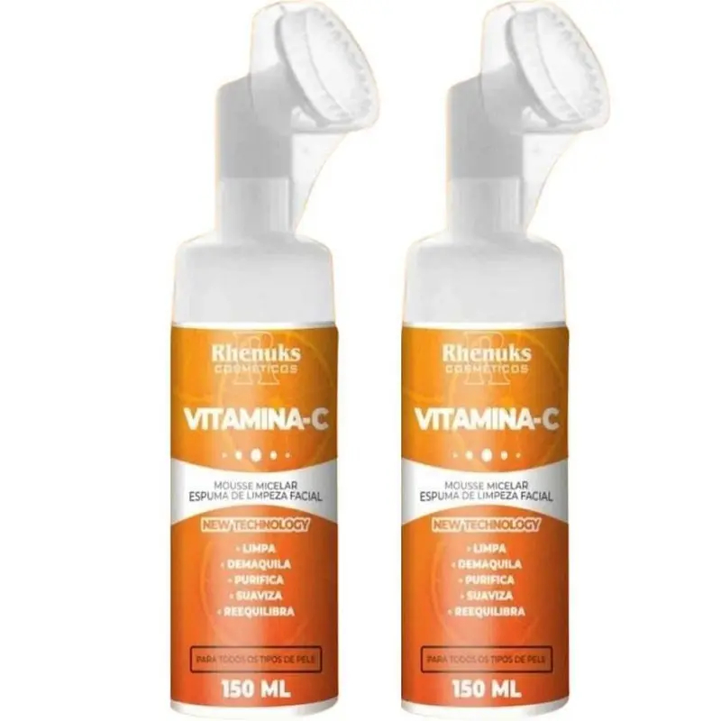 Kit 2 Espuma Mousse De Limpeza Facial 5 Em 1 Vitamina C 150ml Cada