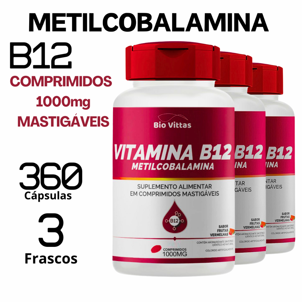 B12- Metilcobalamina Mastigável Comprimidos 1000mg Sabor Frutas Vermelhas