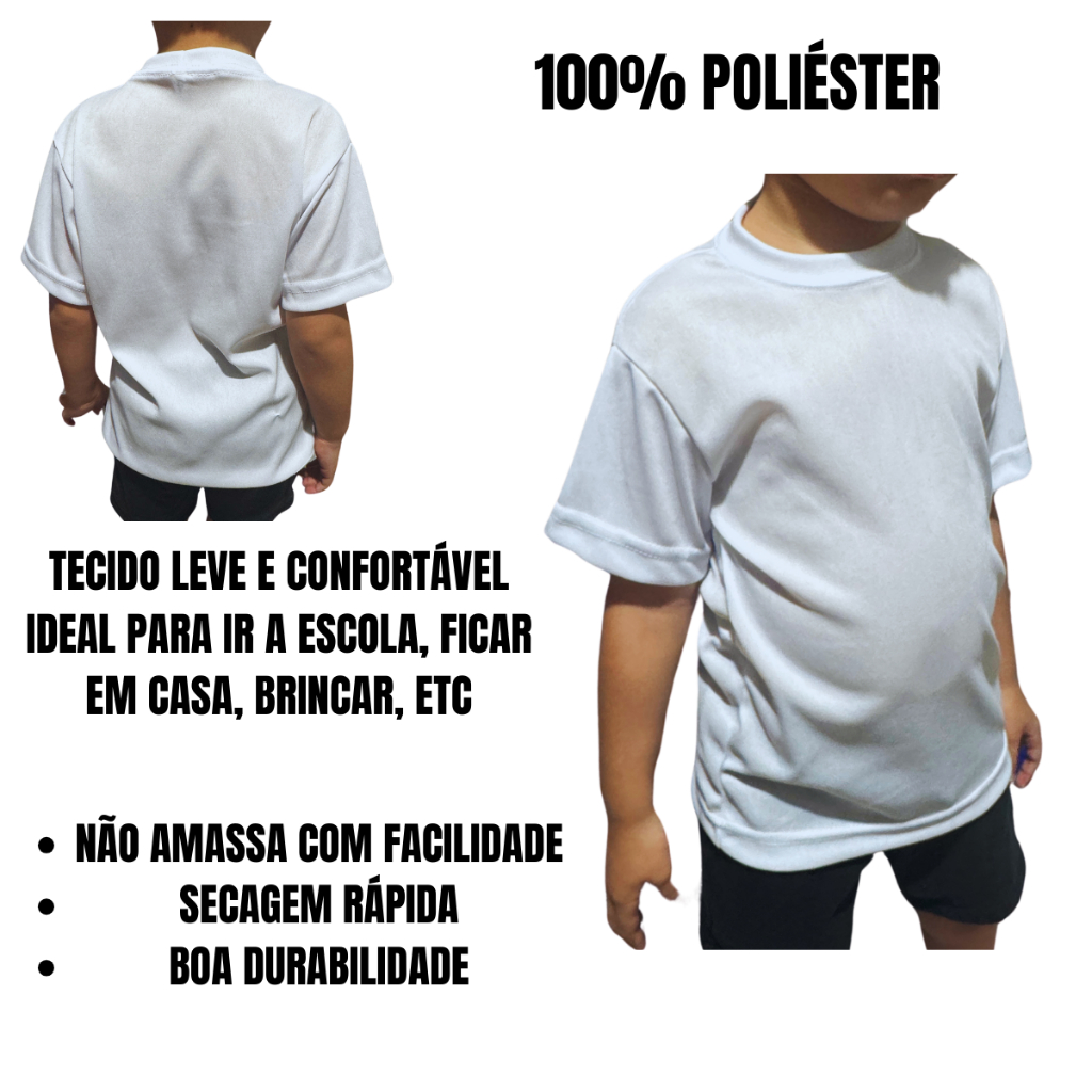 Kit com 5 Camiseta Infantil Lisa Básica Manga Curta Unissex Masculina e Feminino Lisa Básica — imagem 2 de 2