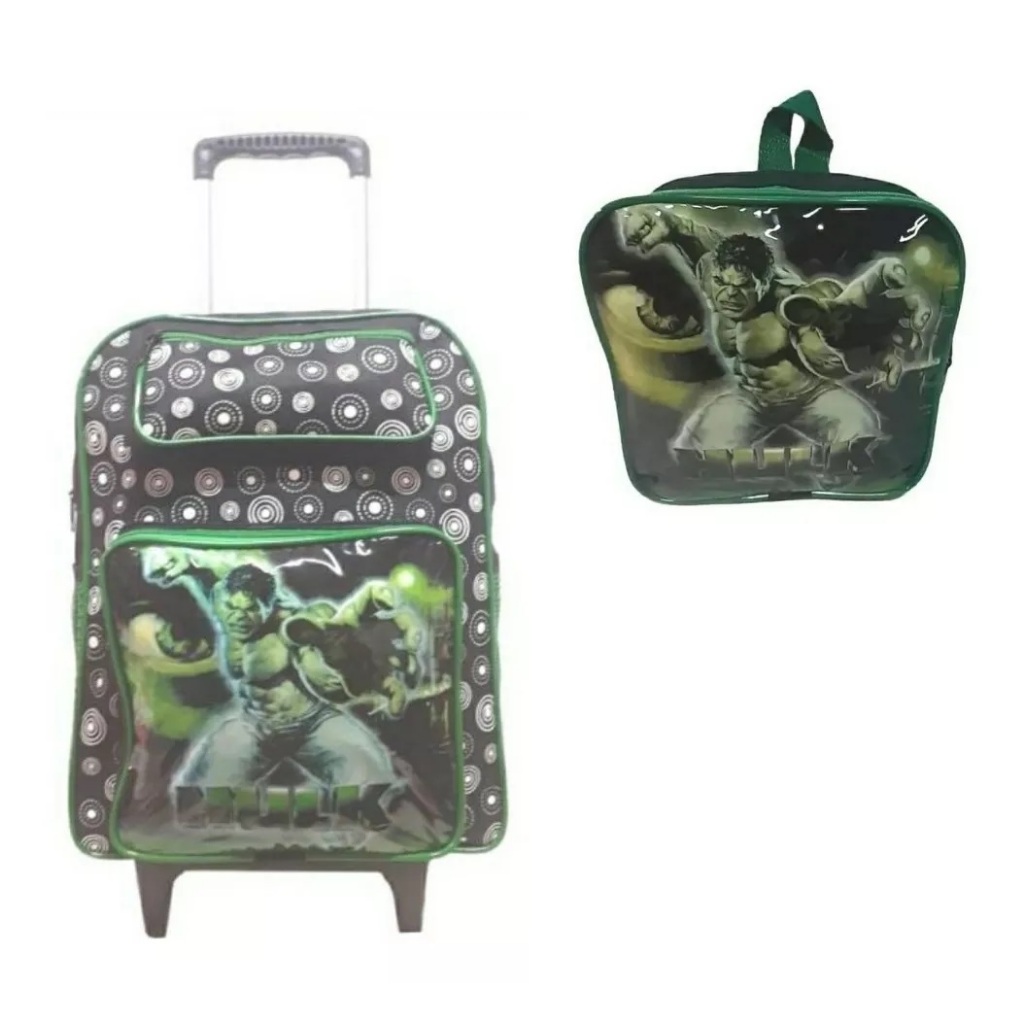 Kit Mochila Com Rodinha+lancheira Hulk-meninos,escolar