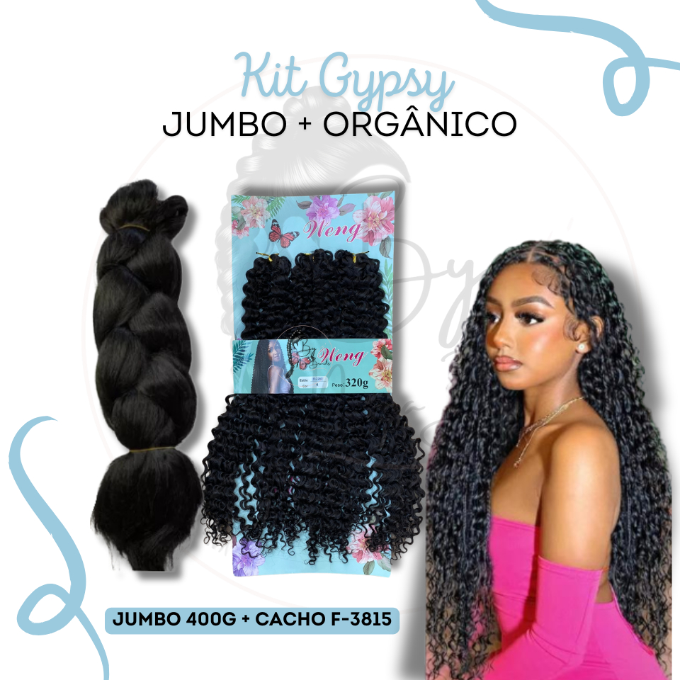 Kit Gypsy Jumbo + Cacho Orgânico F-3815 Cabelo Organico p/ Trança Entrelace Gypsy Braids Weng