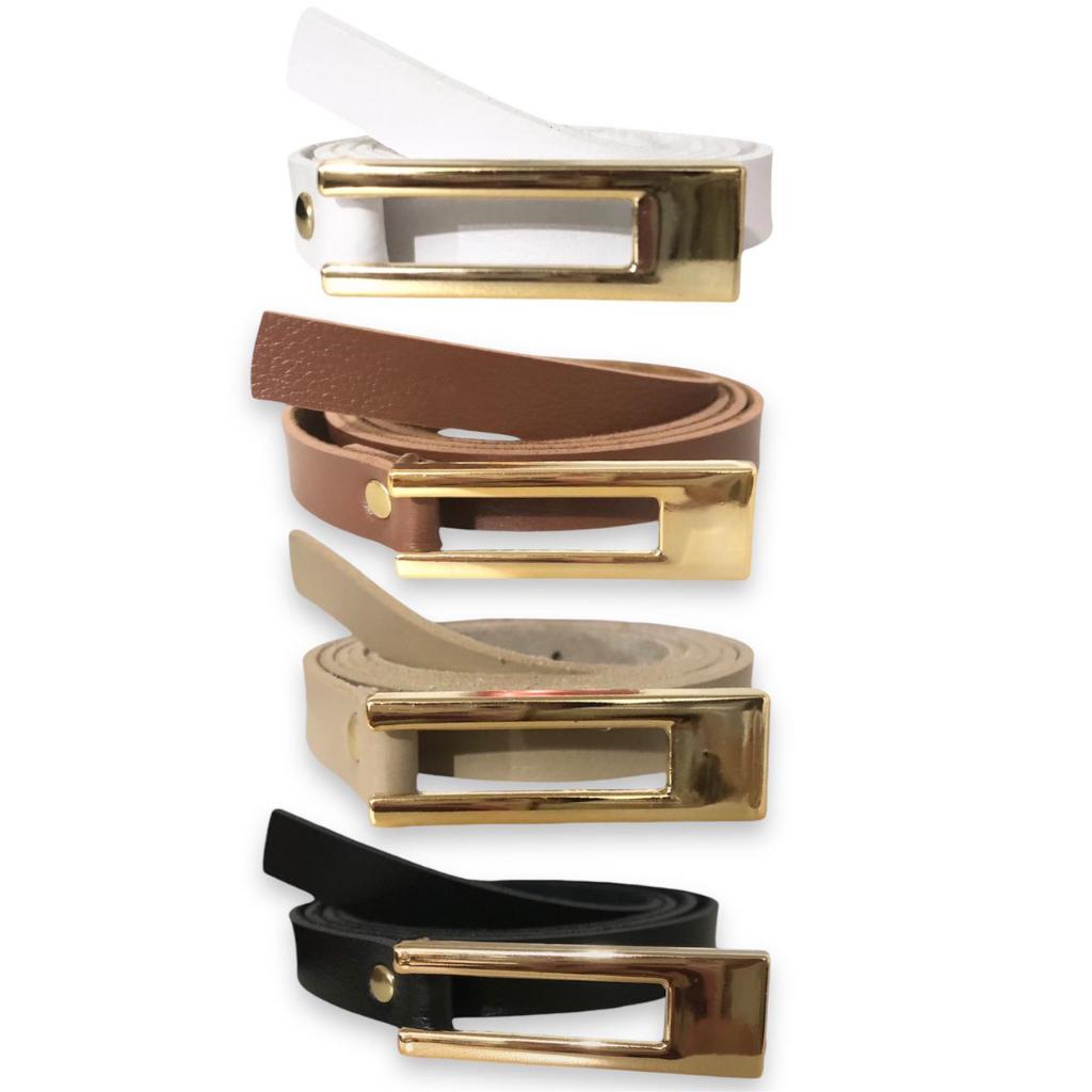 Kit 3 Cinto Feminino Fivela Dourada Preto Branco Bege e Marrom Blogger Luxo #3# em Oferta na Shopee