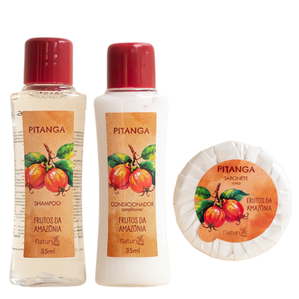Kit 50 Pitanga Shampoo, Condicionador 35 Ml e Sabonete 20g Hotel Motel