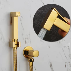 Ducha Higiênica Dourada Completa Quadrado Aço Inox Luxo Brilhante Yesop