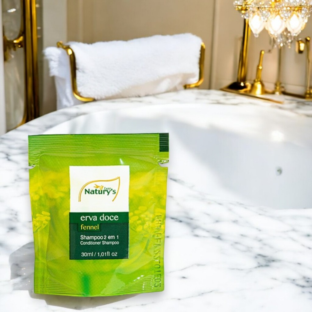 100 Shampoo 2 Em 1 Erva doce 30 ML - Sachê Hotel Motel SPA Airbnb