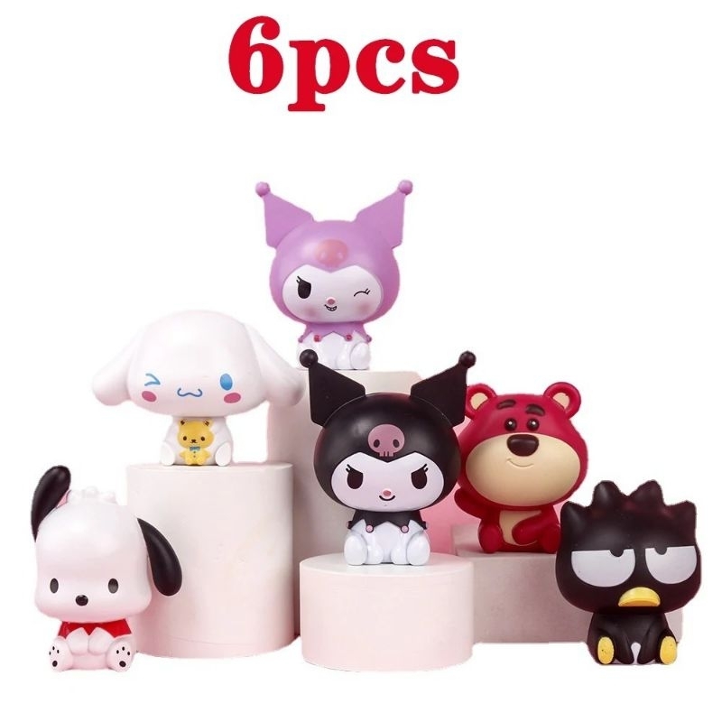Conjunto 6 peças/ Action Figure Sanrio Boneca Hello Kitty, Cinnamoroll, Kuromi Decoração Quarto