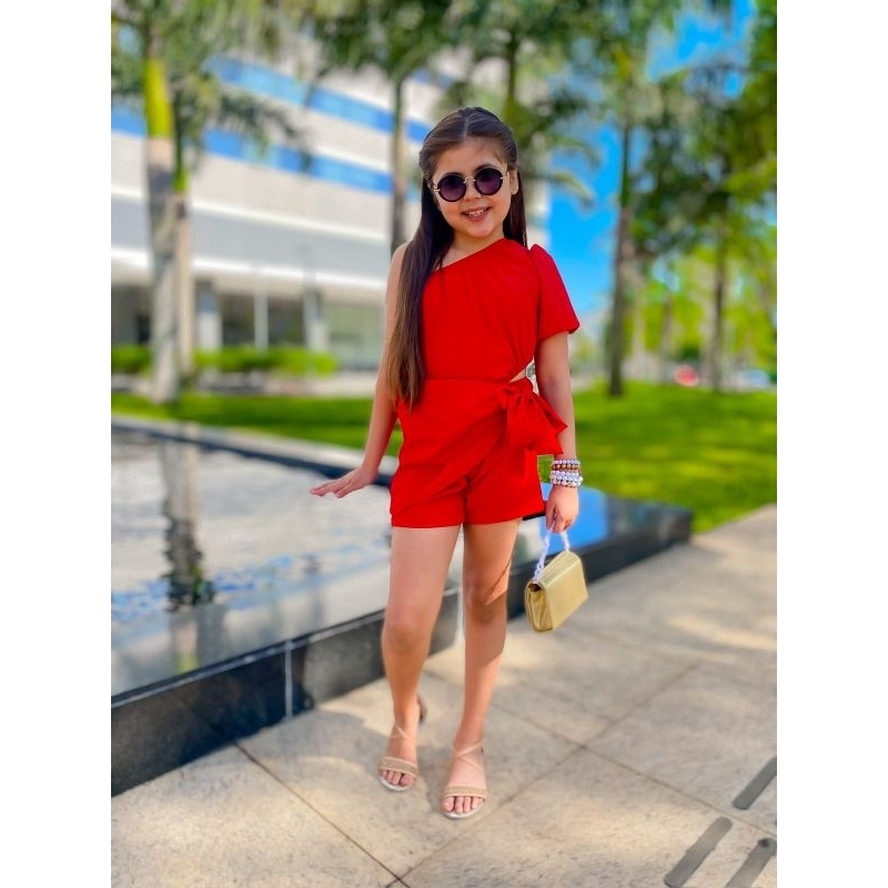 Roupa Infantil Menina Macaquinho  com  Laço – Natal e Eventos