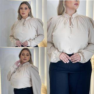 Blusa plusize social manga longa com manga princesa