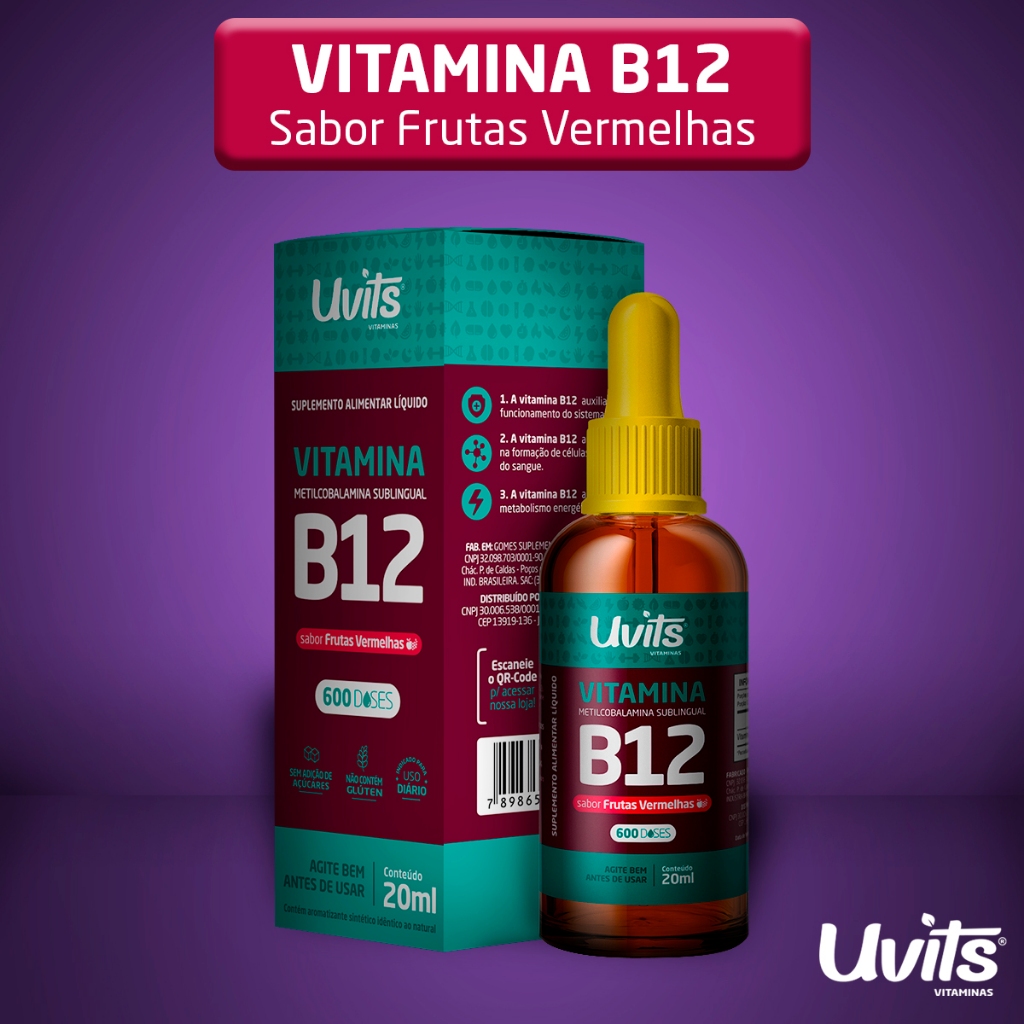 Vitamina B12 Em Gotas 20ml Sublingual Metilcobalamina Original Uvits Suplemento Auxiliar Bem Estar