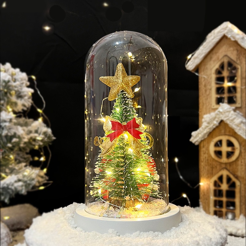 Capa de vidro para presente de natal, árvore de natal, atmosfera de natal europeia e americana, enfeites de mesa luminos