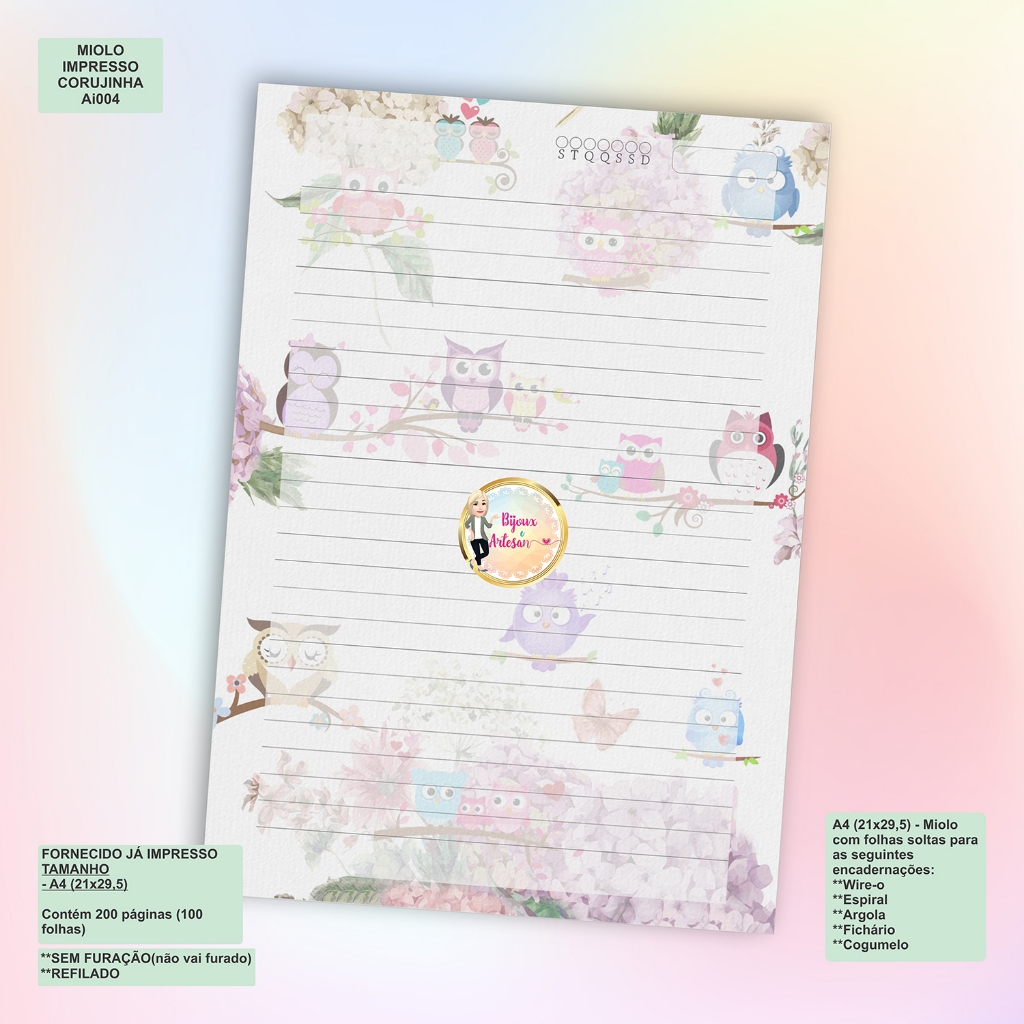 100 FOLHAS - MIOLO IMPRESSO P/ CADERNO/DIARIO/BLOCO (REFIL) TAMANHO A4 (21X29,7) em Oferta na Shopee