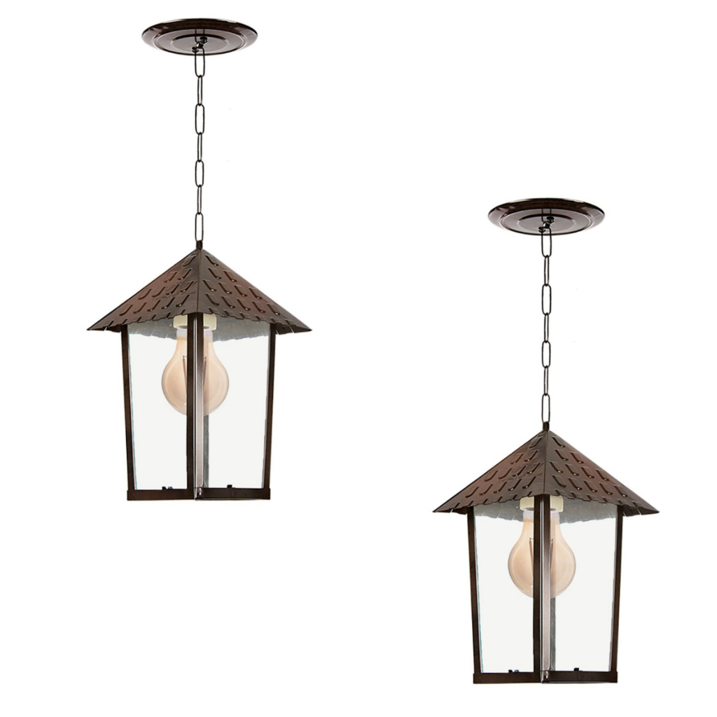 Kit 2 Luminária Pendente Colonial Rústica Quadrado Vidro Cobre Blumenau