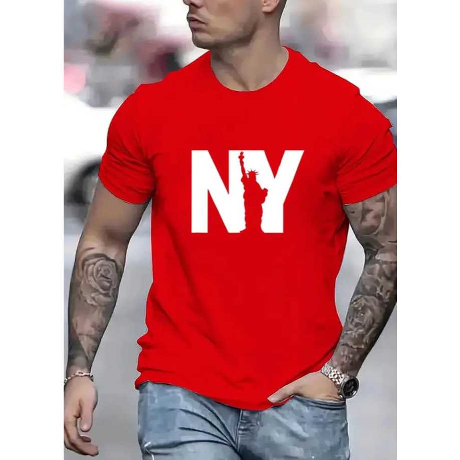 Camiseta Masculina CITY Simples De Manga Curta Gola Redonda Estampada Lançamento