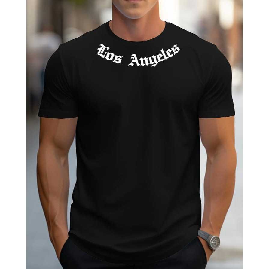 Camiseta Masculina LOS ANGELES ARCO Simples De Manga Curta Gola Redonda Estampada Lançamento