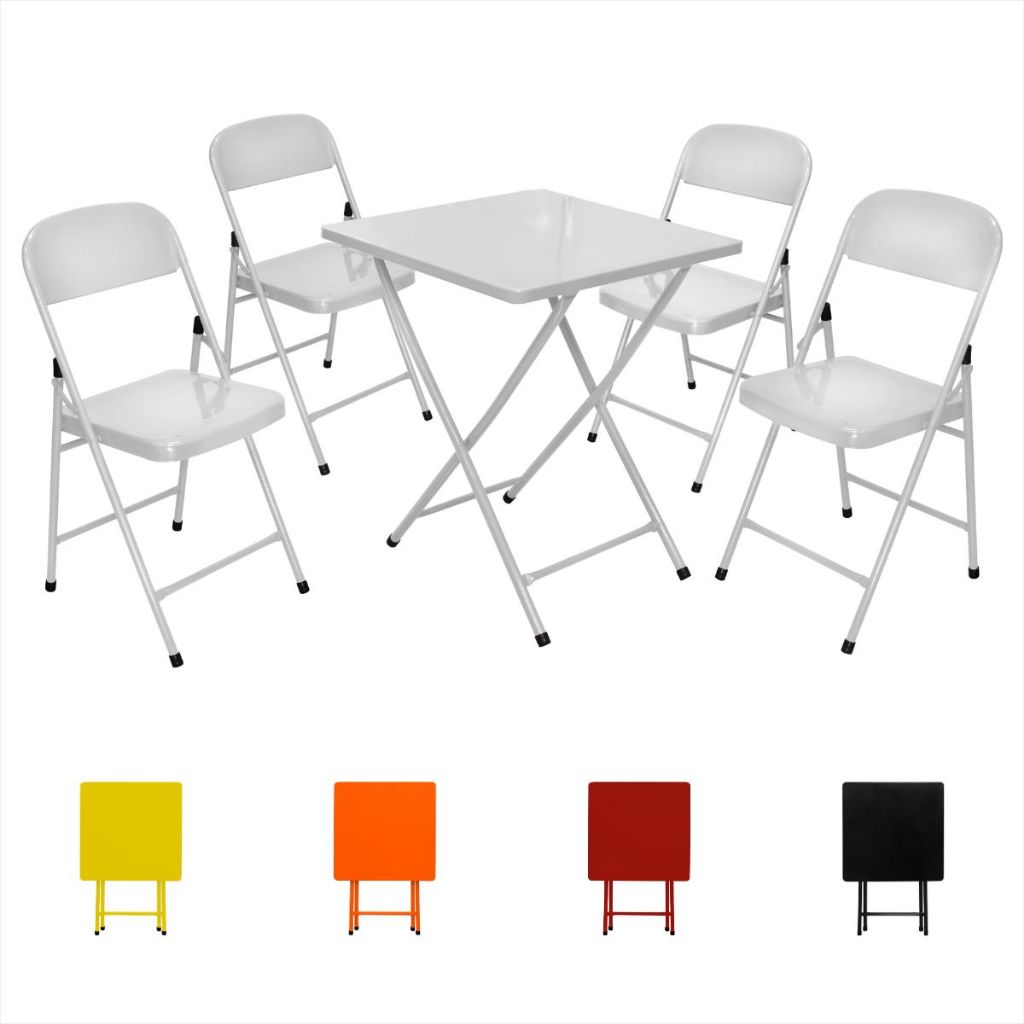 Jogo Conjunto Kit Mesa 4 Cadeiras Dobrável Bar Metal Aço Multiuso Restaurante Lanchonete Churrasco