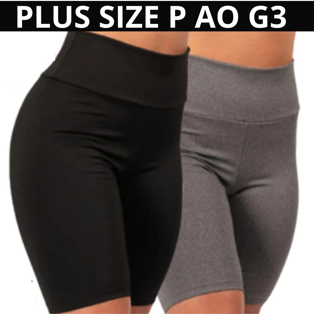 Bermuda legging suplex plus size ciclista lisa feminina cintura alta não fica transparente