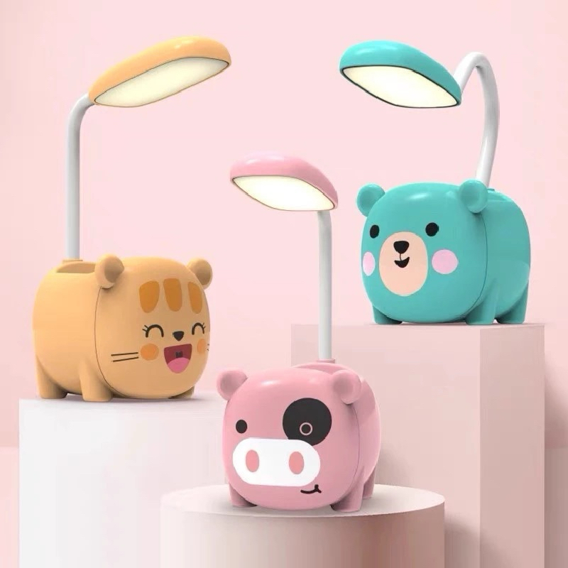 Luminária De Mesa Bichinho Abajur Flexível Portátil Usb Com Porta Caneta e Celular Infantil