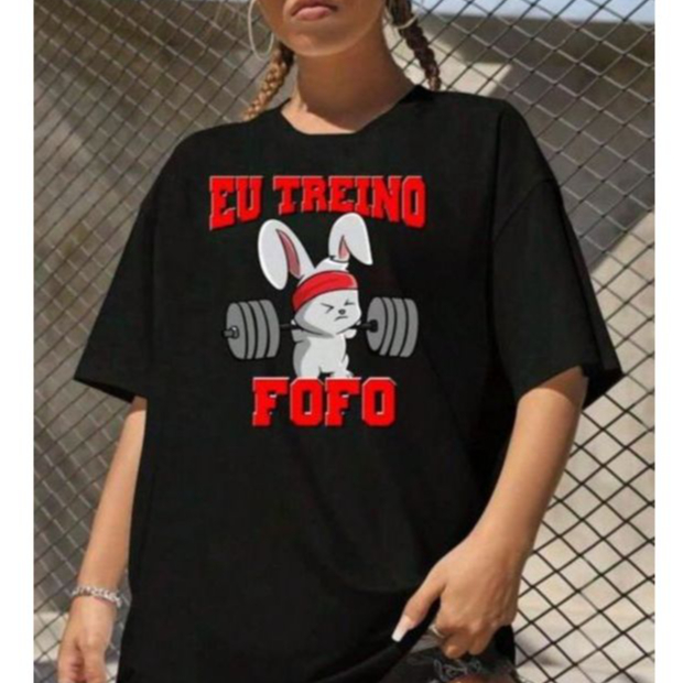 Camiseta Básica Oversized Academia Gym Meme Treino Fofo Coelho Musculação Fitness Algodão Tecido Zero Transparencia