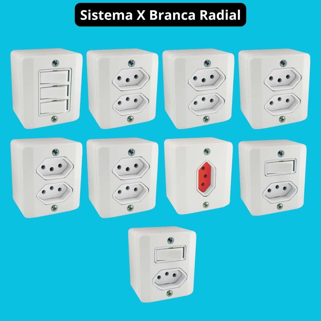 Kit 9 peças Tomadas 10A e 20A Interruptores Sistema X Branca RADIAL