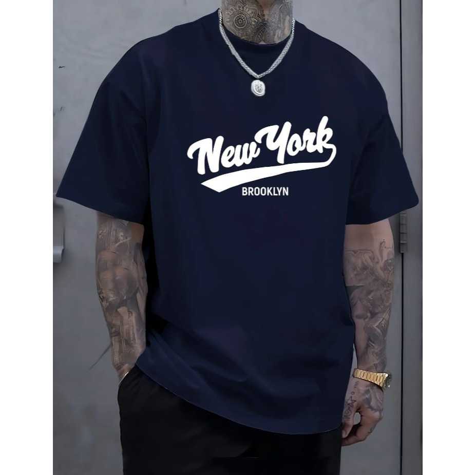 Camiseta Masculina NEW YORK BROOKLYN Simples De Manga Curta Gola Redonda Estampada Lançamento