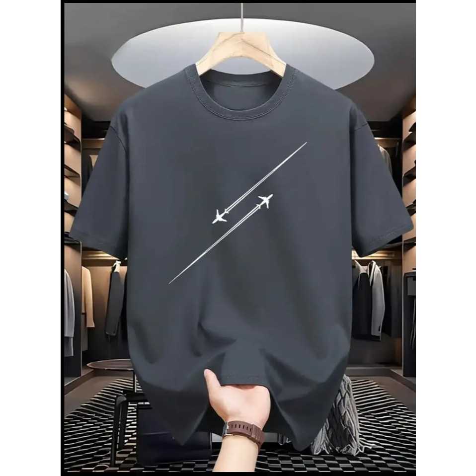 Camiseta Masculina AVIÃO Simples De Manga Curta Gola Redonda Estampada Lançamento
