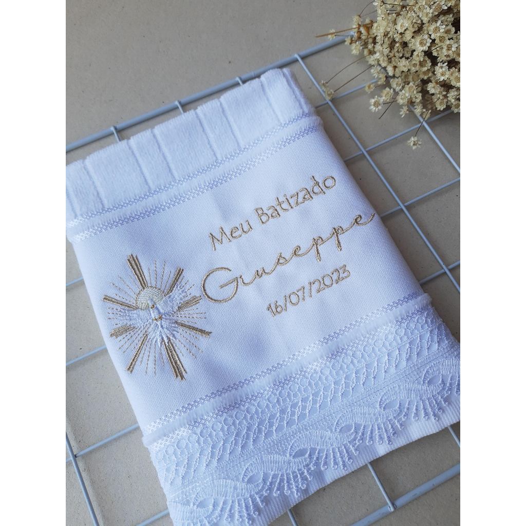 Toalha Personalizada para Batizado Batismo Convite padrinhos em Oferta na Shopee