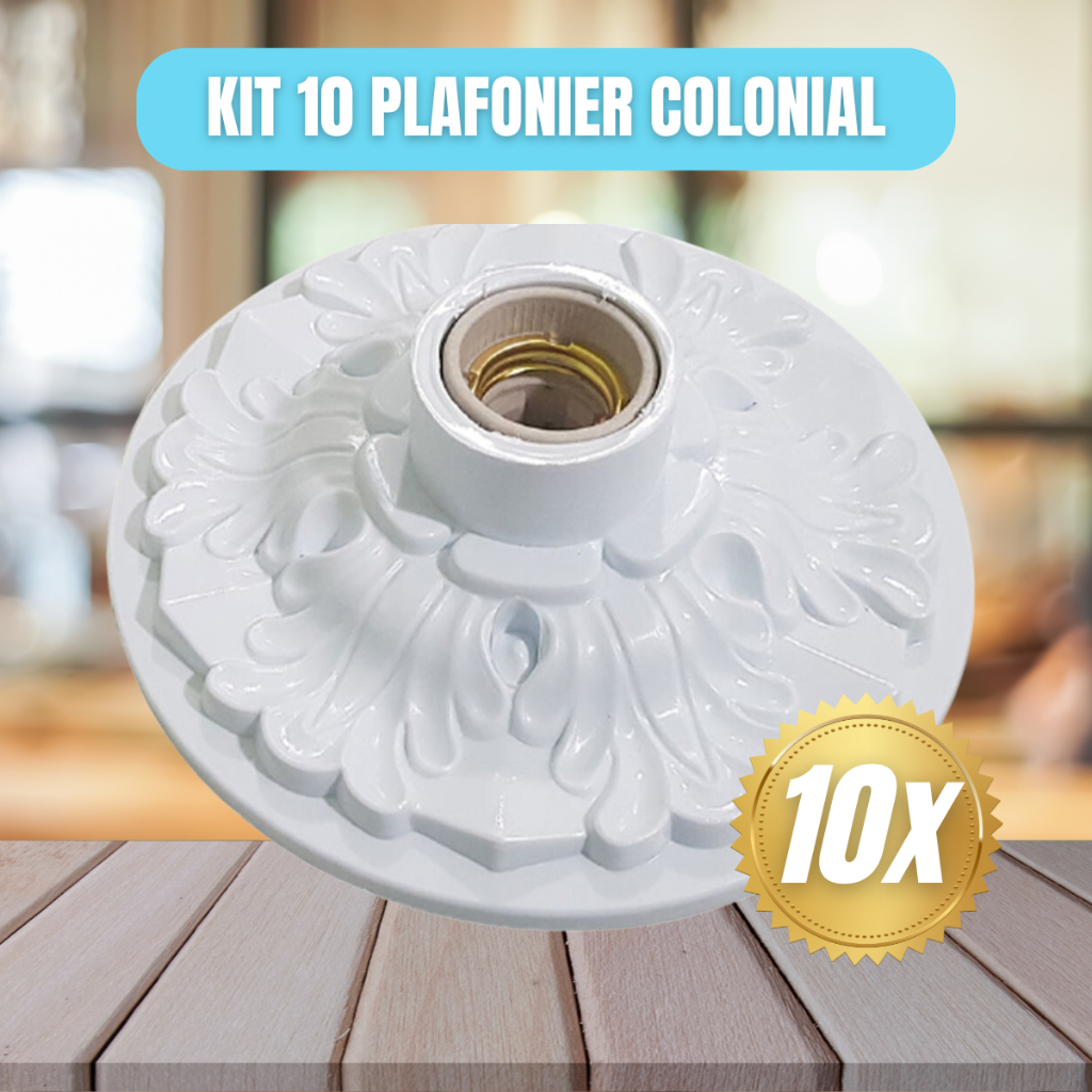 Kit 10 Luminaria Plafonier Plafon Colonial Branco Soquete Teto Lustre Redondo Com Bocal Luminarias