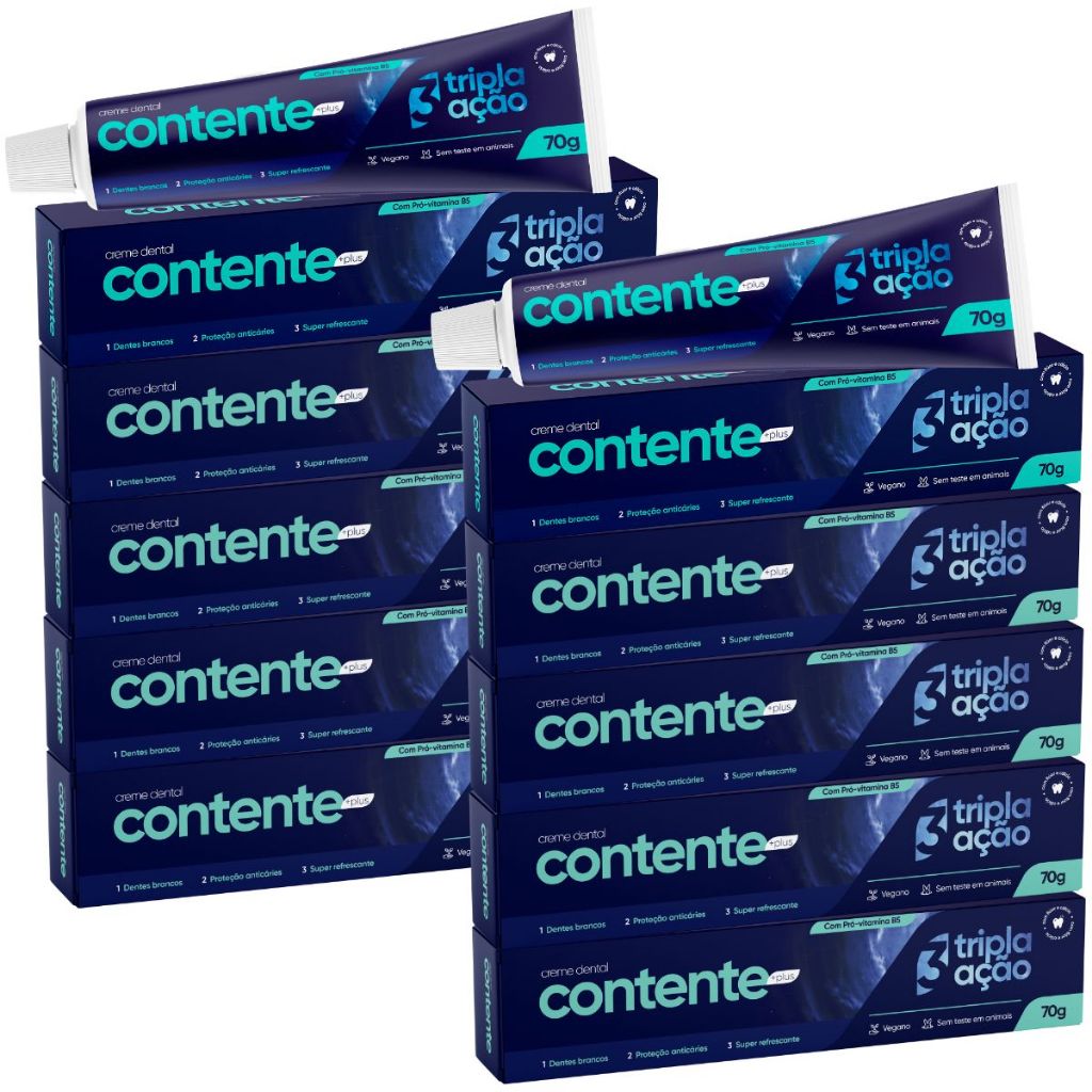 Kit 10 Creme Dental Vegano Tripla Ação 70g - Contente Plus