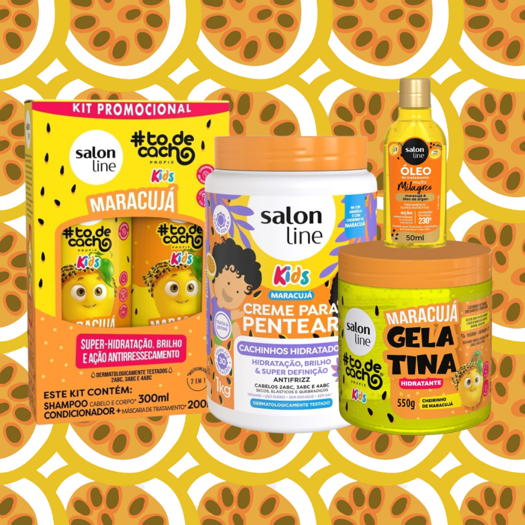 Kit Salon Line Kids Maracujá Shampoo e Condicionador + Creme Pentear + Gelatina + Óleo Reparador