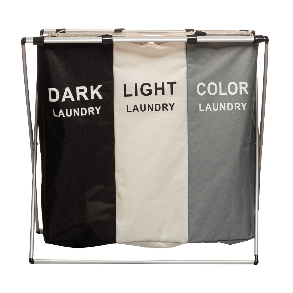 Cesto para Lavanderia Dobrável de Poliéster com Alças e 3 Compartimentos - Lyor em Oferta na Shopee