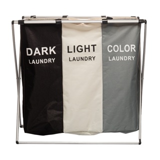 Cesto para Lavanderia Dobrável de Poliéster com Alças e 3 Compartimentos - Lyor em Oferta na Shopee