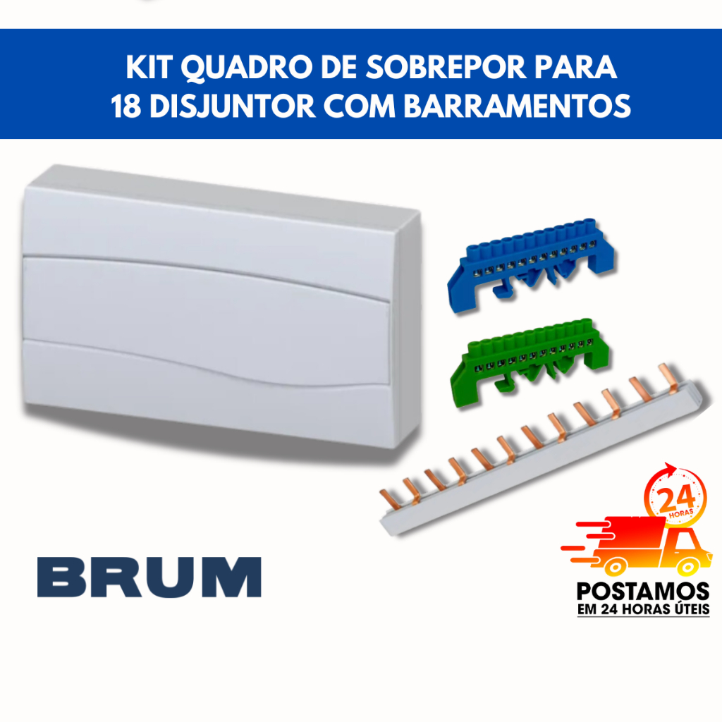 Quadro Distribuição Sobrepor 18 Disjuntor Barramento Pente Bipolar Barramento Neutro/terra 12furos