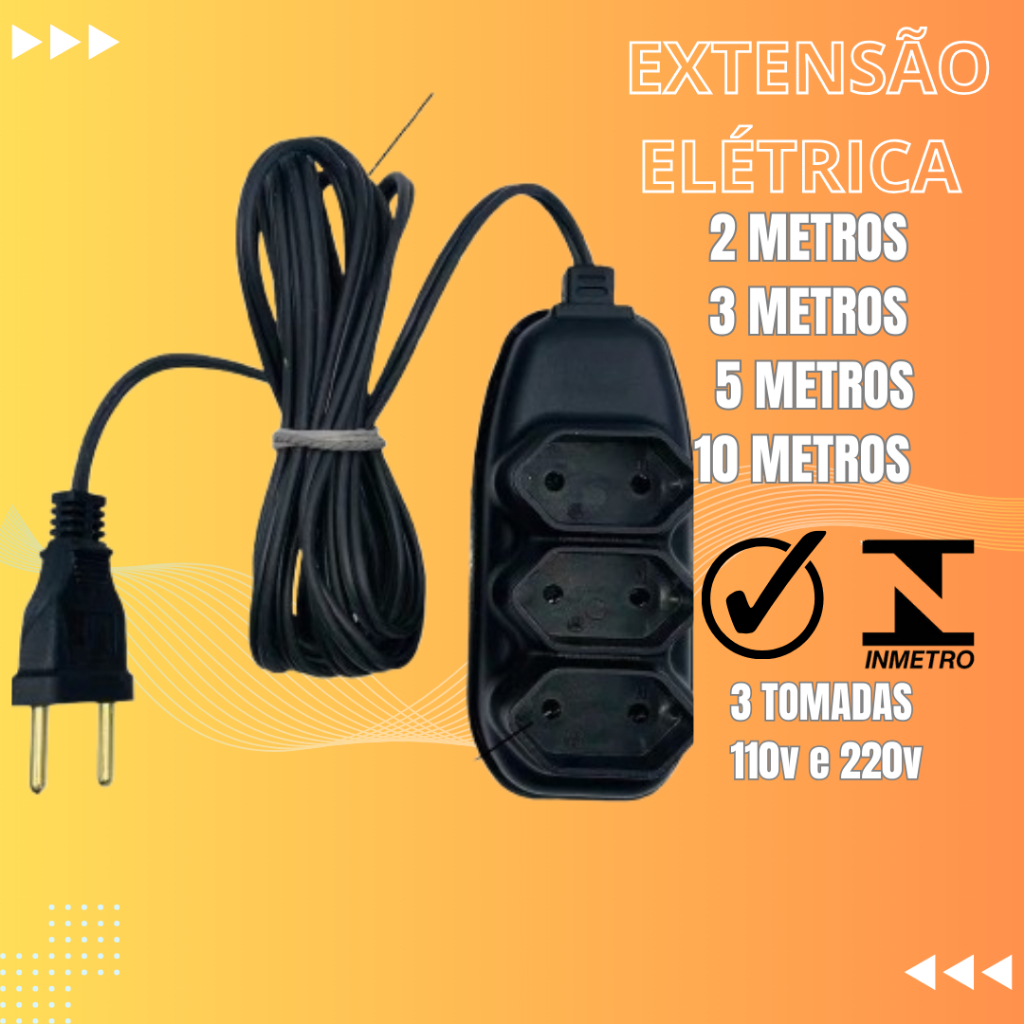 Extensão elétrica 3 Tomadas Compacta Atacado vários tamanhos