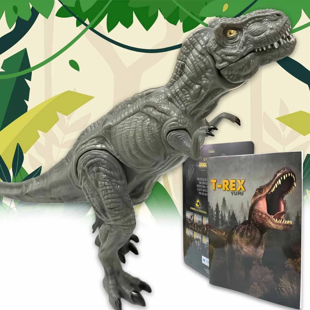 Coleção Mundo dos Dinossauros - Dinossauro Brinquedo Realista T-Rex Articulado + Livro — imagem 1