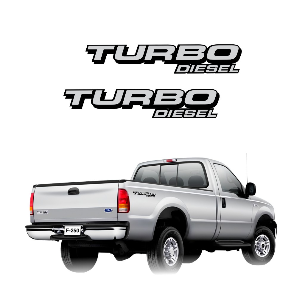 Emblema Ford Adesivo Caçamba F250 Turbo Diesel Cinza Com Bordas Preto