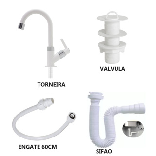 Kit Torneira de Banheiro Lavatório Luxo Abs + Valvula abs branca + Engate PVC 60 cm  + Sifão Branco em Oferta na Shopee