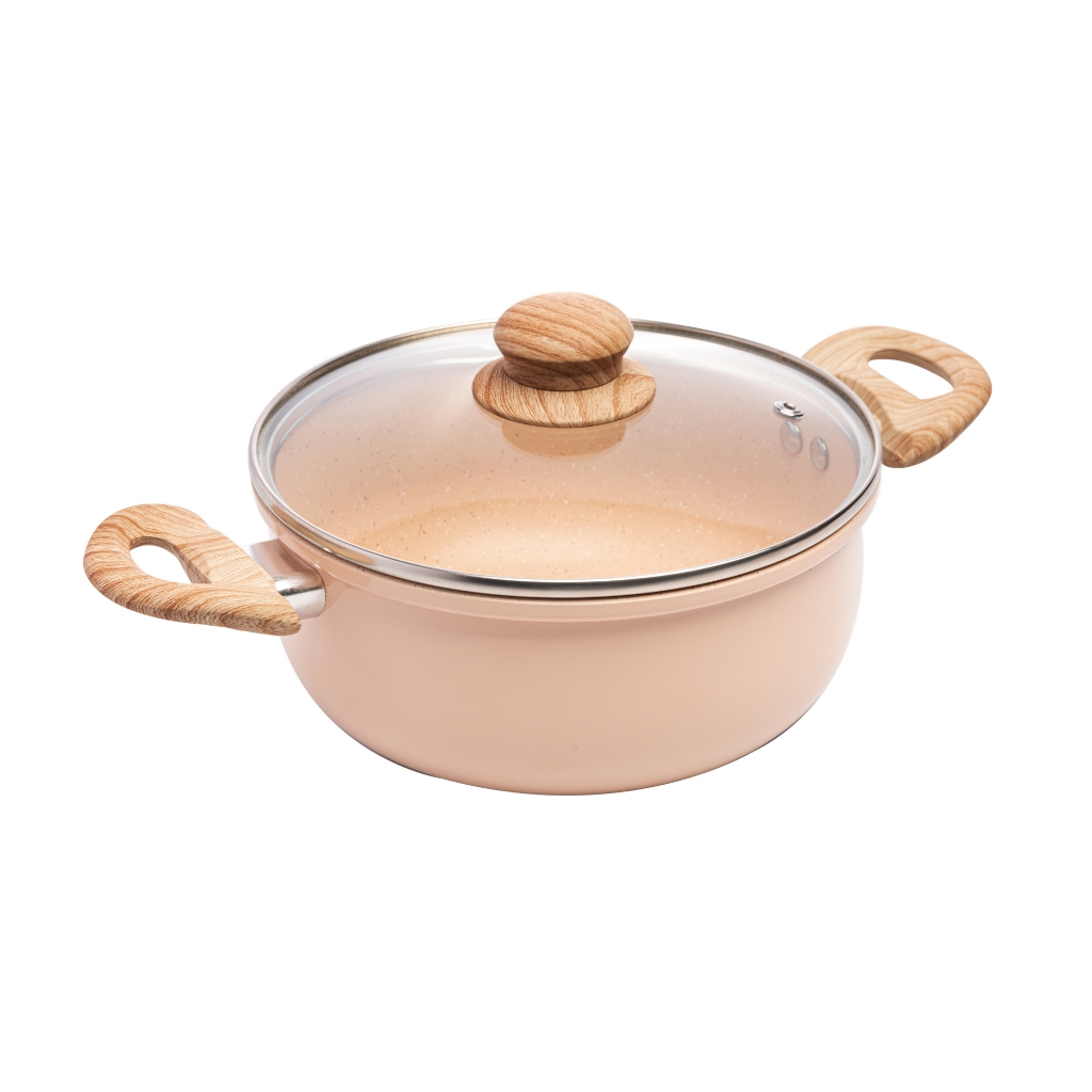 Caçarola de Indução em Alumínio com Revestimento Cerâmico e Tampa de Vidro Bege 20cm - Lyor em Oferta na Shopee