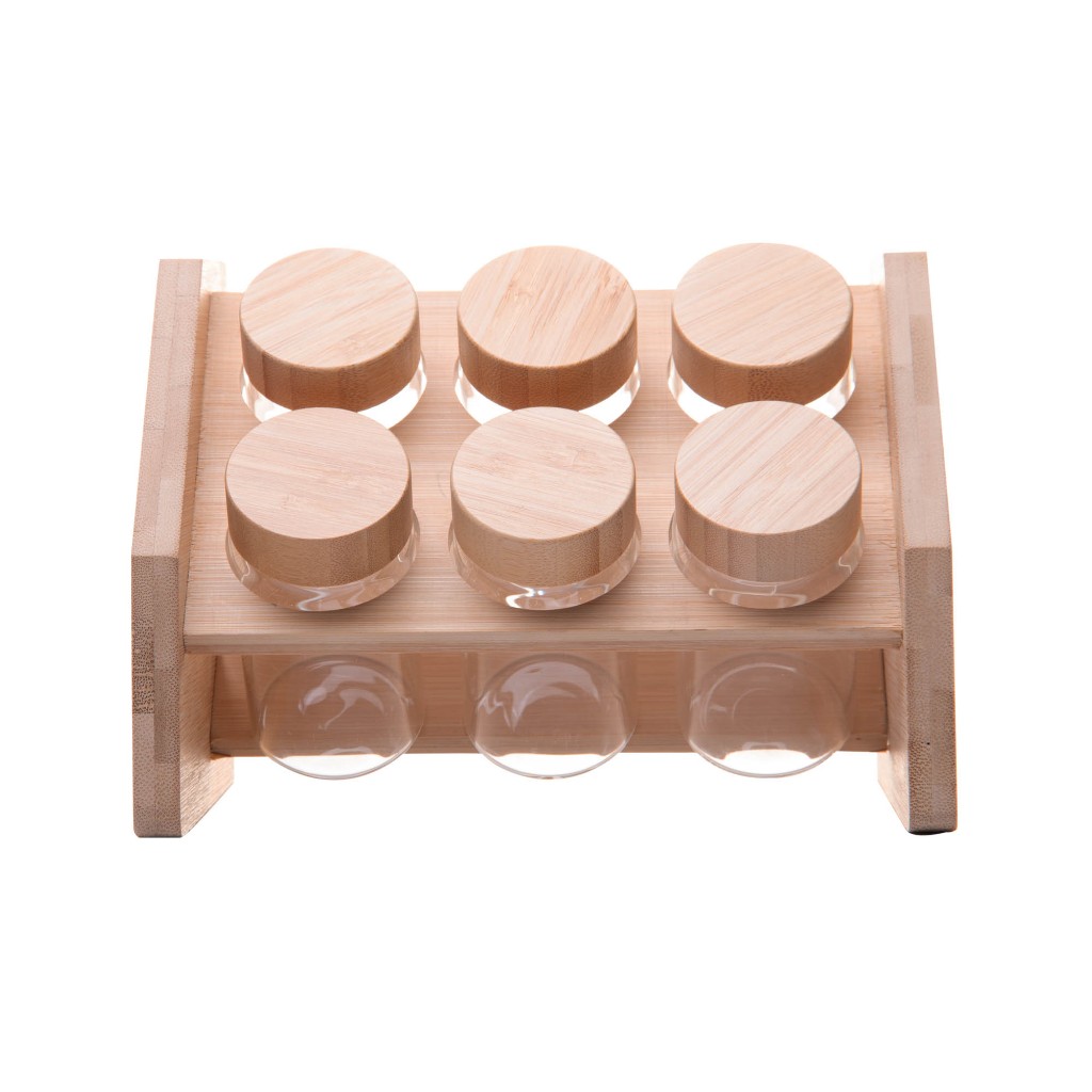 Detalhes do Conjunto 6 Potes Em Borossilicato Com Tampa De Rosca e Rack em Bambu 120 ml - Lyor