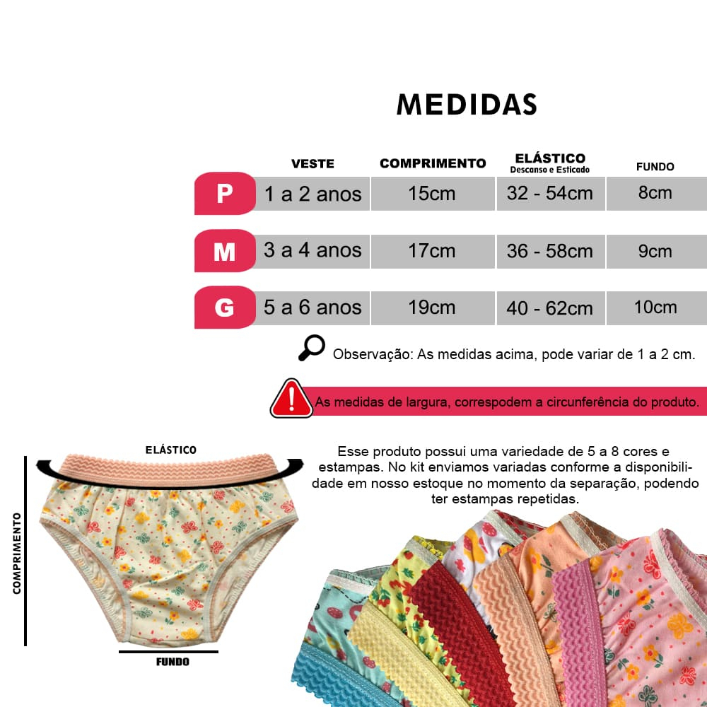 Kit 10 Calcinhas Infantil Estampada Algodão Cós Elástico Menina — imagem 2 de 2