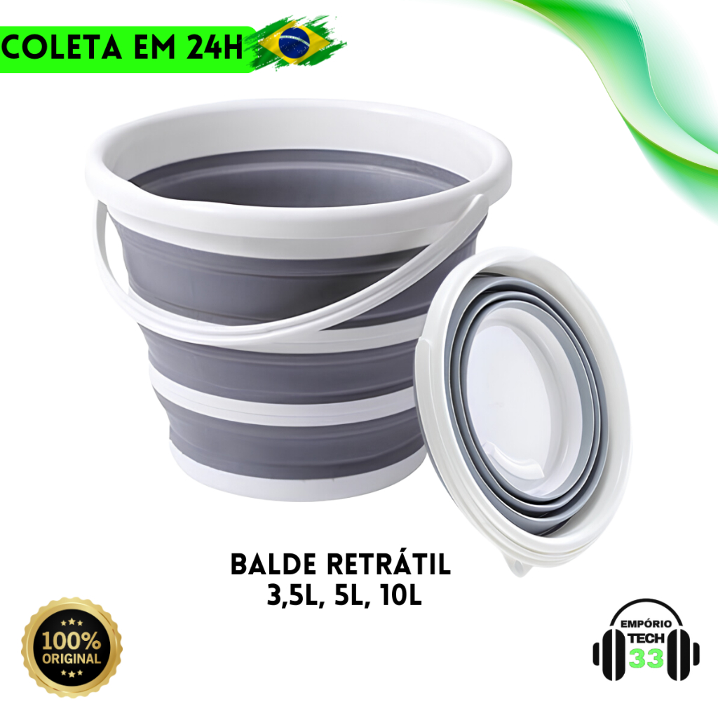 Balde Dobrável Retrátil 10 Litros Silicone Multiuso Limpeza de Casa Lavanderia Apartamento em Oferta na Shopee