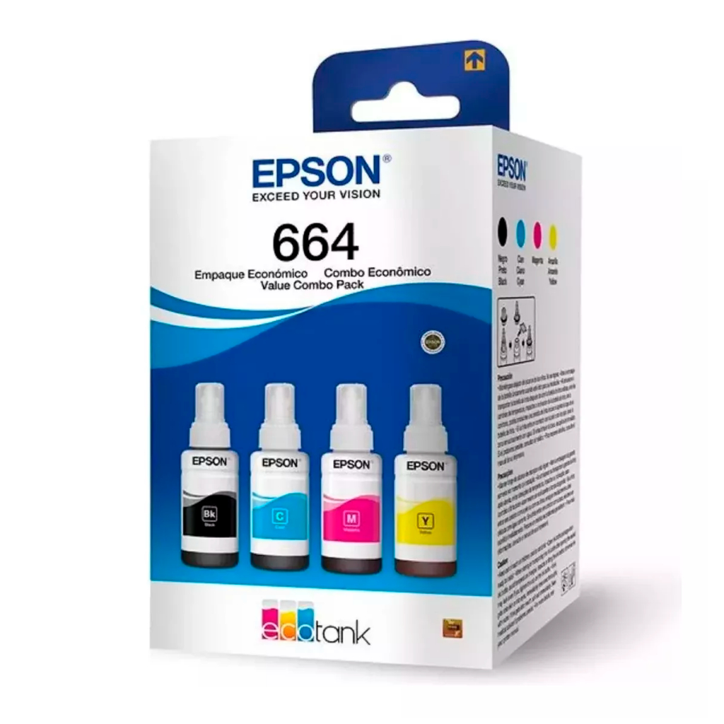 Kit 4 Garrafas Refil De Tinta T664 Impressora Epson Ecotank Original L355 L365 L375 L395 L495