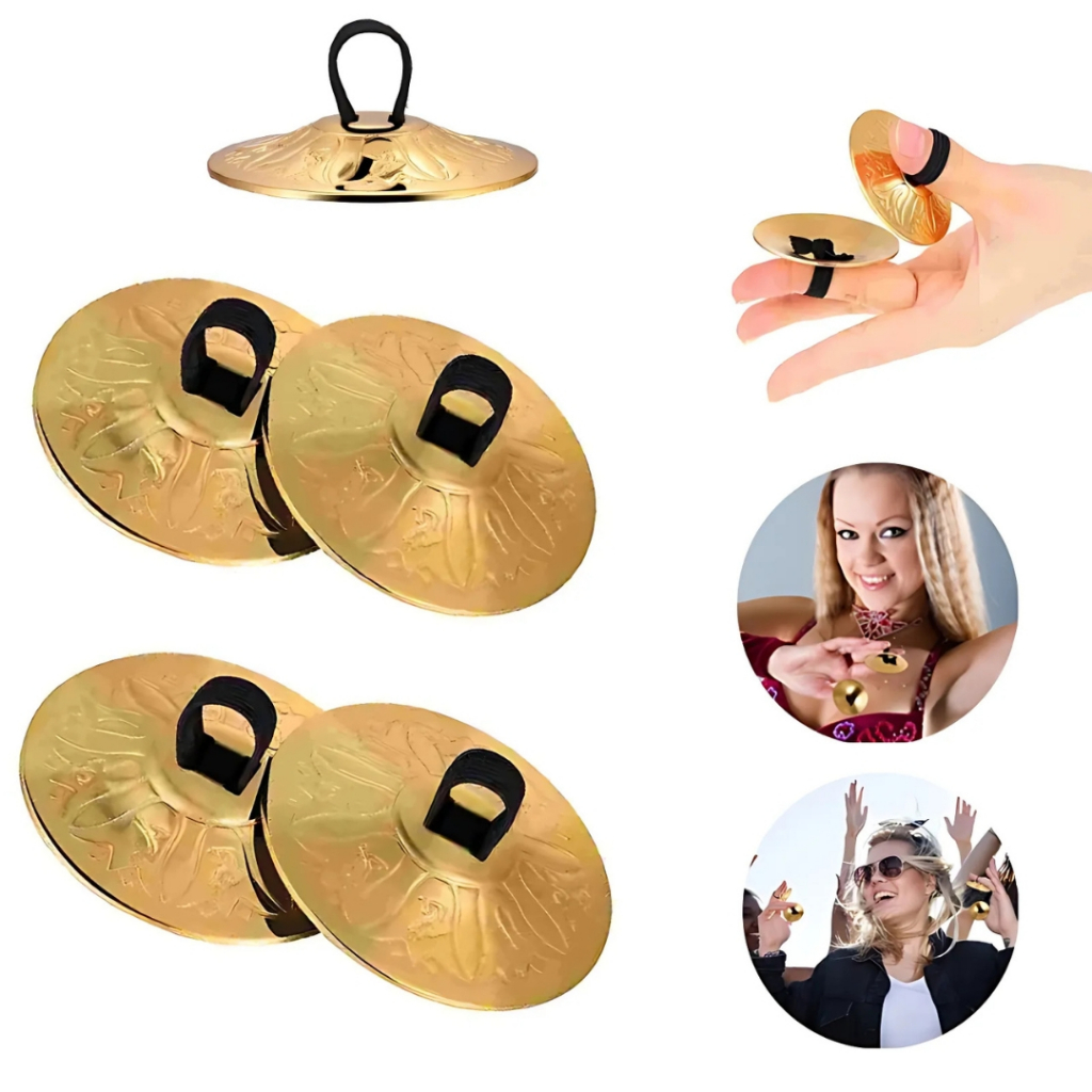Kit com 4 Snujs Importados – Pequenos Pratos de Dedo de Cobre para Dança do Ventre e Belly Dance