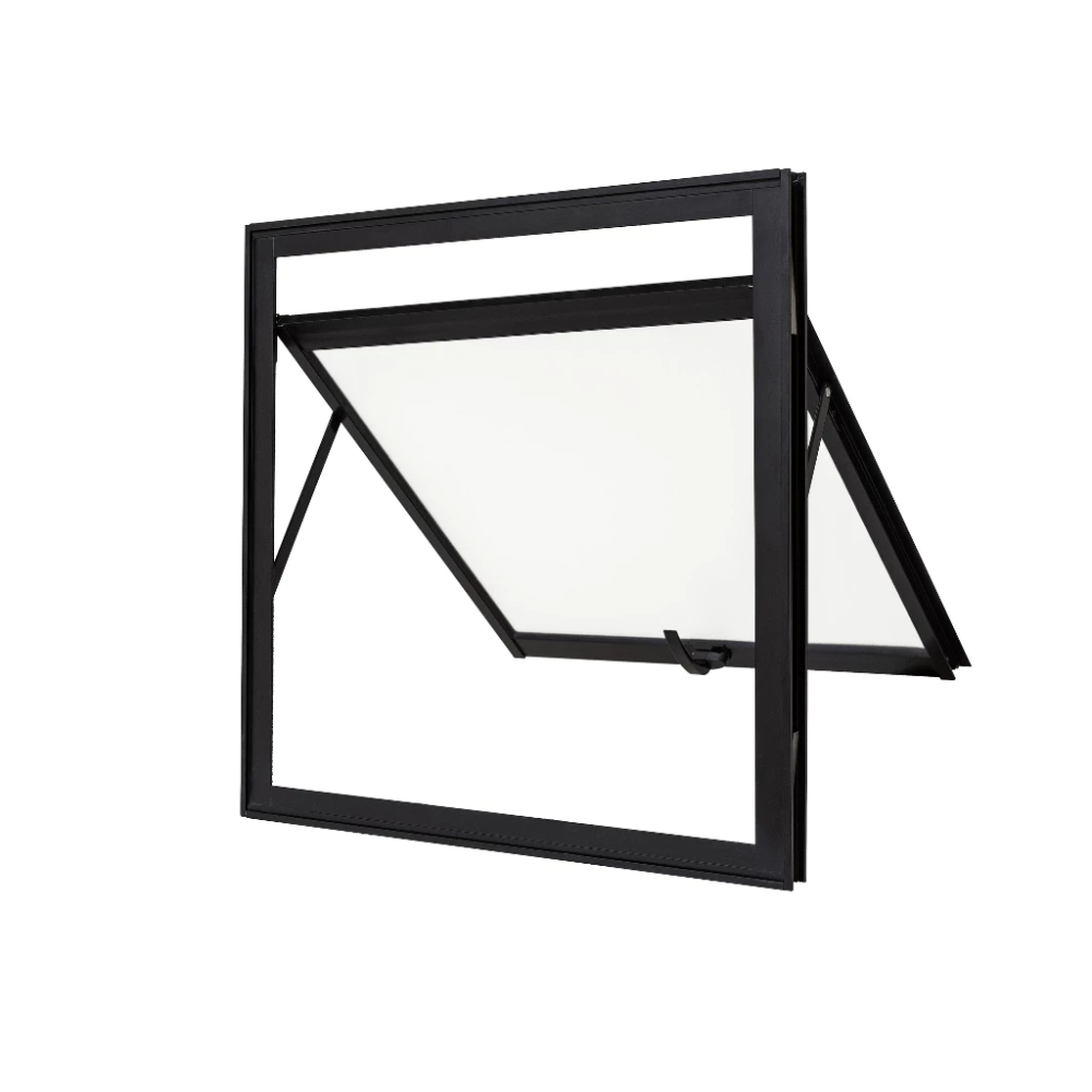 Janela Max Ar Para Banheiro de Alumínio 60x60 Linha 25 Suprema Branco e Preto com Vidro Mini Boreal