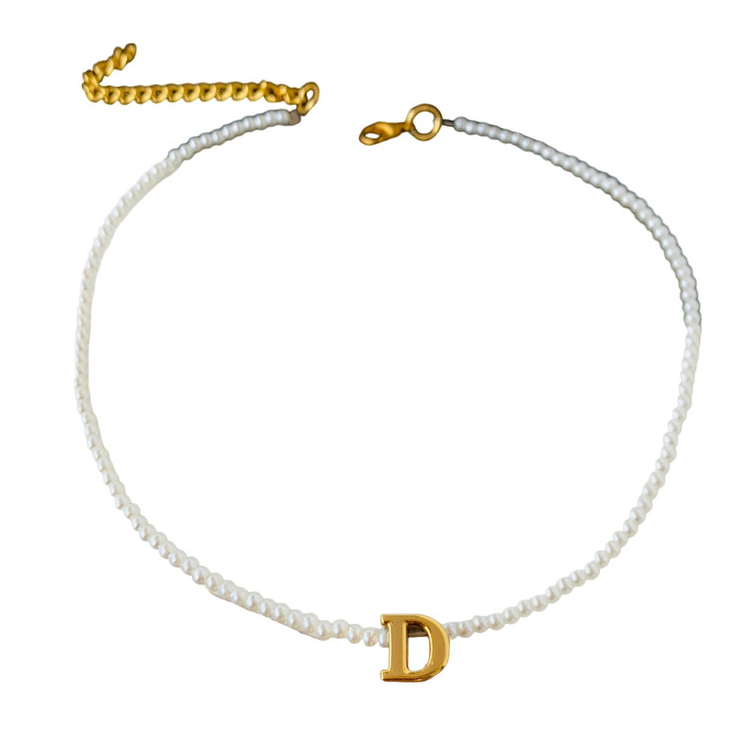Colar de mini Pérolas com Inicial Ouro e Prata Semi Joia