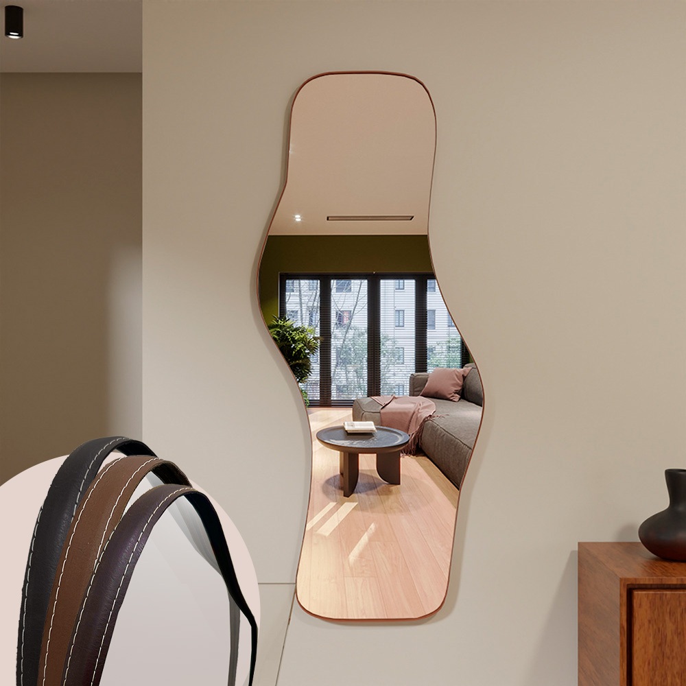 Espelho Organico ME21 Moldura Couro 110x50cm 150x60cm 170x70cm Corpo Inteiro Quarto Sala Banheiro em Oferta na Shopee