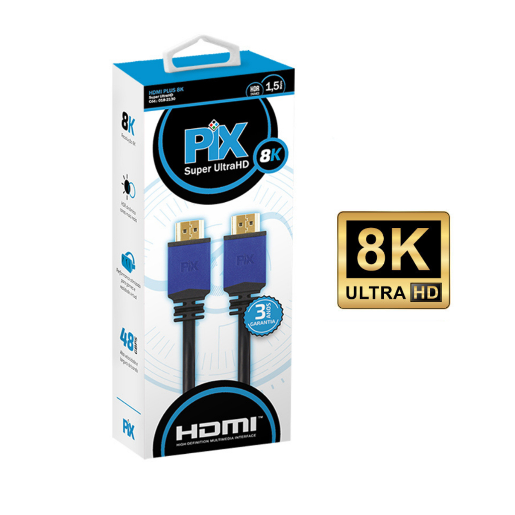 Cabo Hdmi Premium 8K 2.1 e 4K 2.0 PIX - 144hz 120hz 48g Gamer - Tv, Playstation 5, Xbox Series e PC