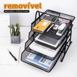 Organizador de Mesa Documento Bandeja Aramado Porta Papel Escritório 3 Prateleiras